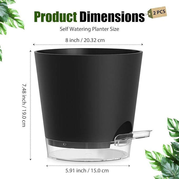 Plant Pots 8 Inch Self Watering Pots, 2 Pack Plastic Planters - Image 5