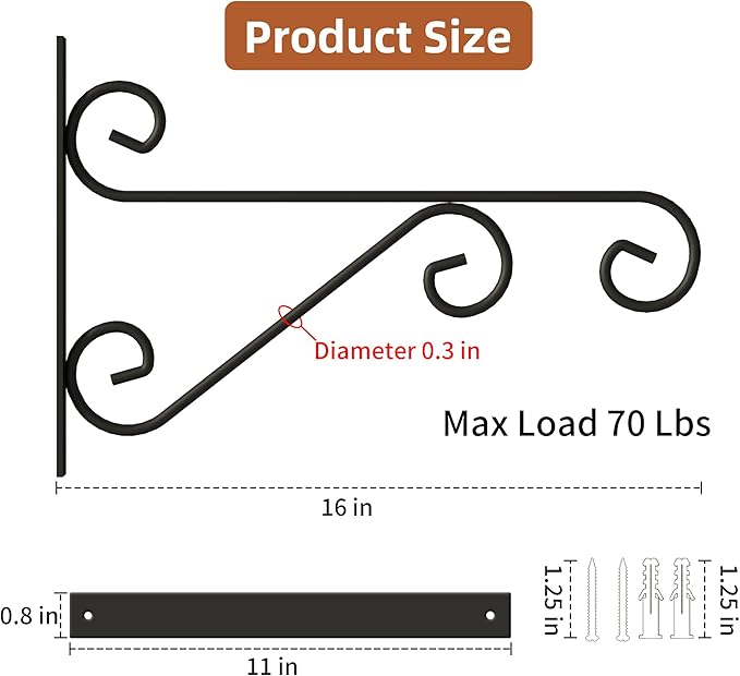 2 Pack 16 Inch Plant Hangers Outdoor Bracket, Indoor Wall Mount Metal Heavy - Image 5