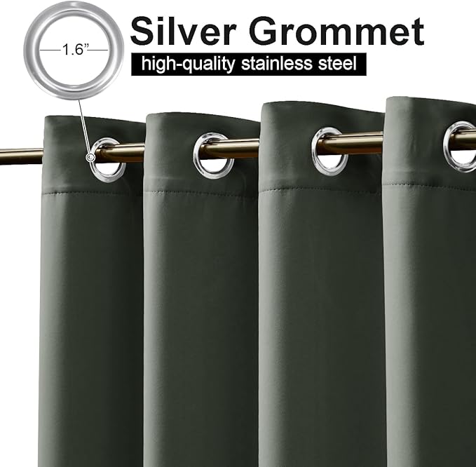 NICETOWN 2 Panels Greyish Green Blackout Bottom Weighted Outdoor Curtains - Image 3