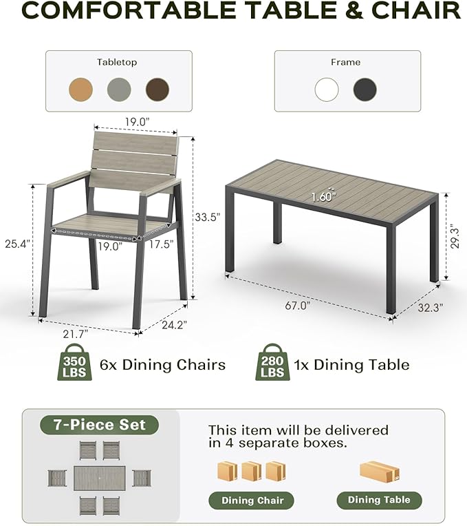 Outdoor Dining Chairs Set of 2, HDPS + Aluminum Patio Dining Chairs - Image 4