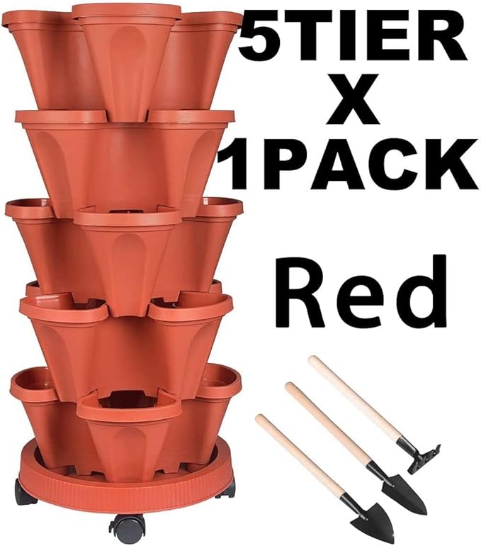 GameXcel Vertical Planter 5 Tier Stackable Planters Garden Planters Strawberry - Image 8
