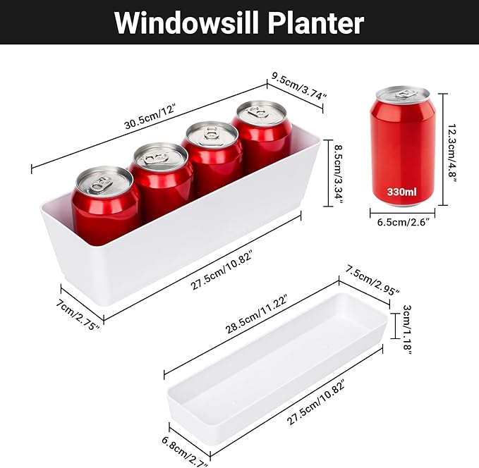 GREANER Herb Planter with Tray, 1 Pack 12x3.8 Inch Rectangle Window Box - Image 2