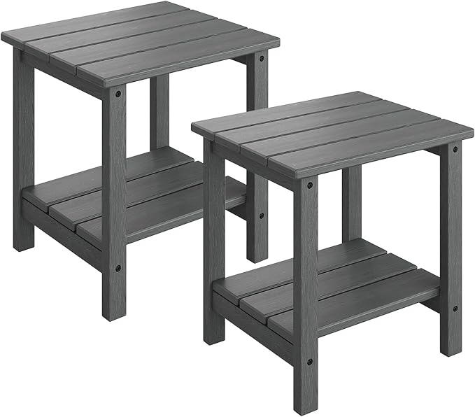GarveeLife Outdoor Side Table 2-Tier, 18 in HDPE All Weather Resistant Patio by GarveeLife
