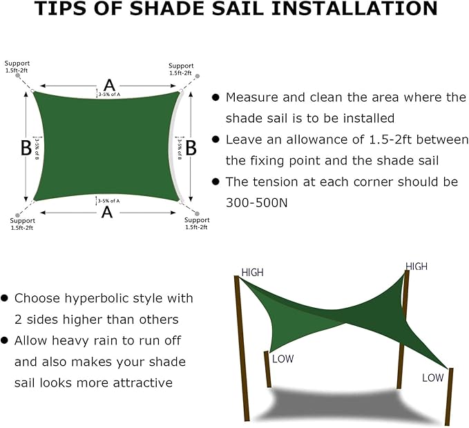 KANAGAWA 6'X10' Dark Green Custom Size Sun Shade Sail Rectangle UV Block Canopy - Image 6