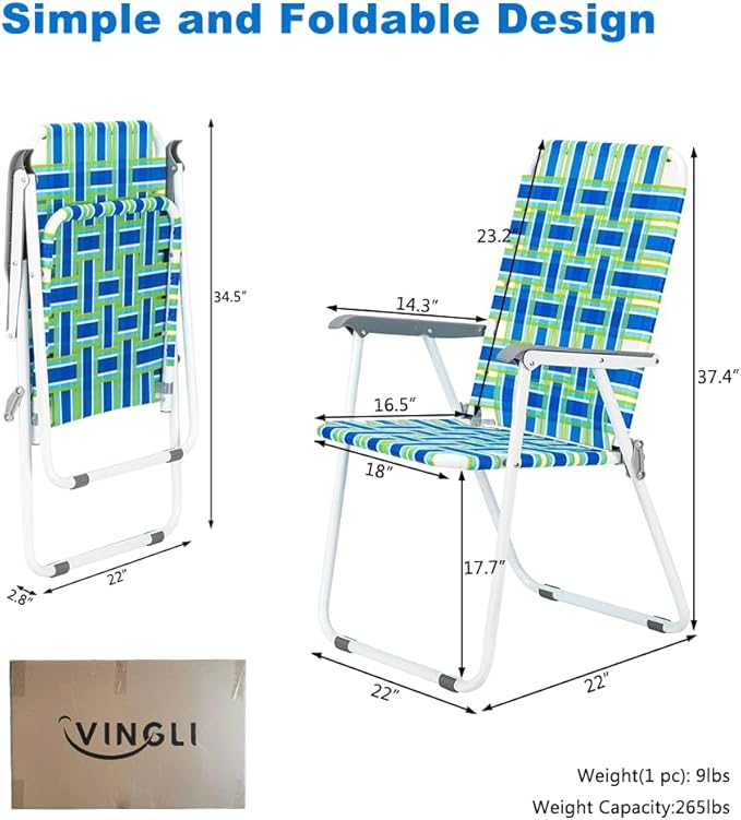 VINGLI Patio Lawn Webbed Folding Chairs 1 Piece, Outdoor Beach Chair Portable - Image 6
