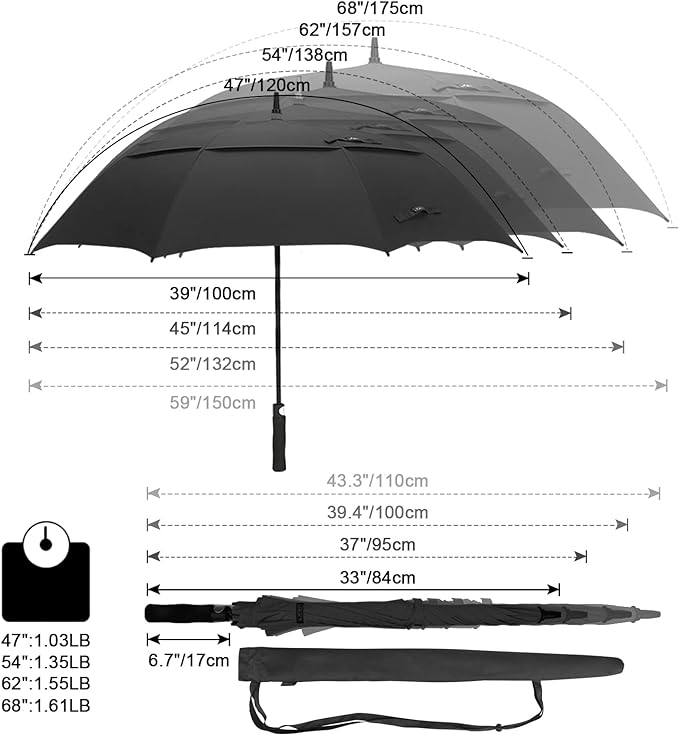 G4Free 47/54/62/68/72 Inch Automatic Open Golf Umbrella Oversize Extra Large - Image 2