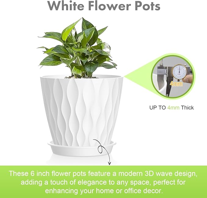 6 inch Flower Pots, 5 Pack Plant Pots - Image 3