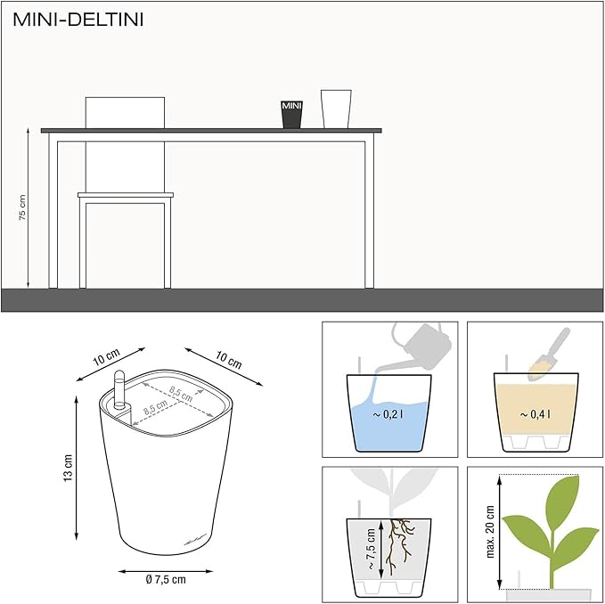 Lechuza MINI-DELTINI Scarlet Red High Gloss, Self-Watering Small Indoor Planter - Image 8