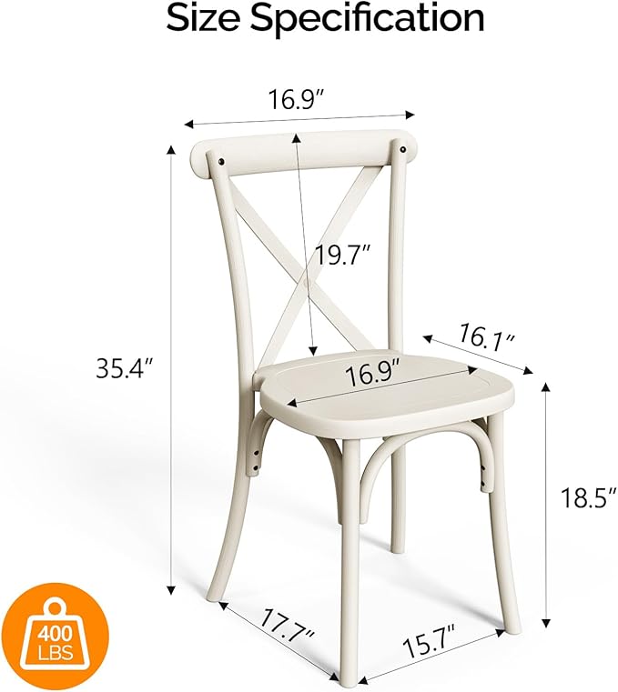 VINGLI Plastic Outdoor Dining Chairs Set of 6, Stackable Patio Cream White - Image 3