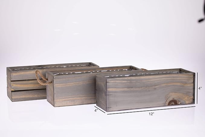 Wood Planter Box with Wine Crate Styled, 12x4 Inch Rectangular, Rustic Barn Wood - Image 6