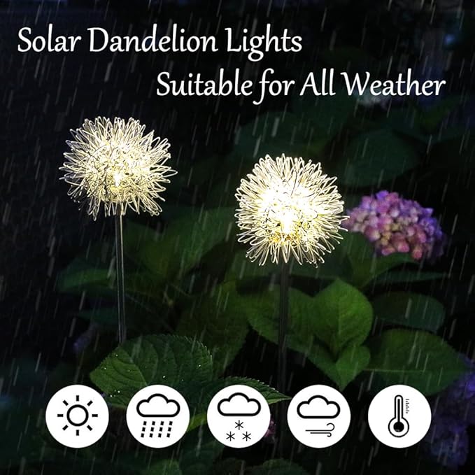 GUOCHENG Dandelion Solar Garden Lights, 4 Pack Solar Metal Dandelion Light - Image 3