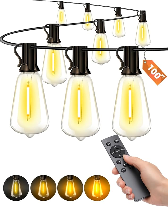 Outdoor Patio String Lights: 100Ft 30M Outside Waterproof Light by Vozuji