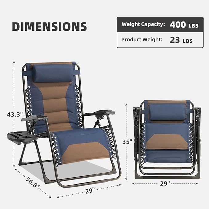 Zero Gravity Chair Set of 4 Oversized Padded Recliner - Image 3