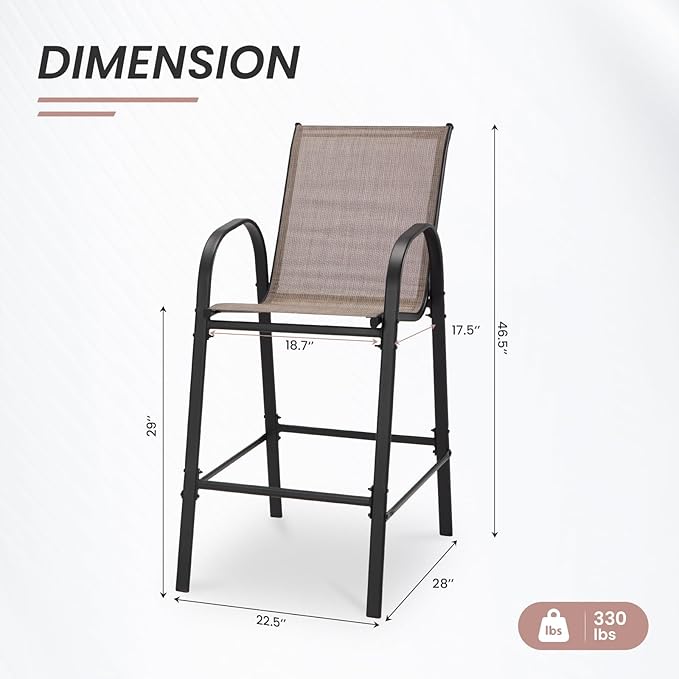 HOMREST Outdoor Bar Height Stools Set of 6, High Back Patio Chairs - Image 3
