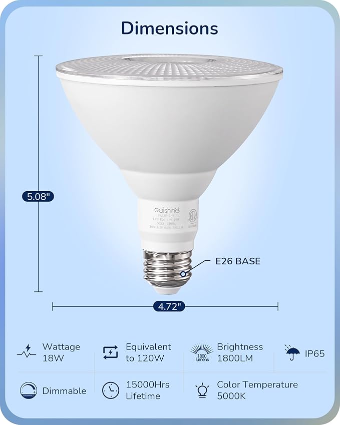 EDISHINE Flood Light Bulbs, PAR38 LED Outdoor Flood Light Bulbs, 120W - Image 8
