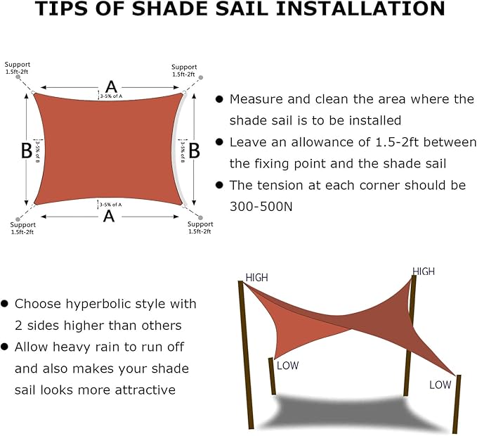 KANAGAWA 8'X9' Rust Red Custom Size Sun Shade Sail Rectangle UV Block Canopy - Image 6