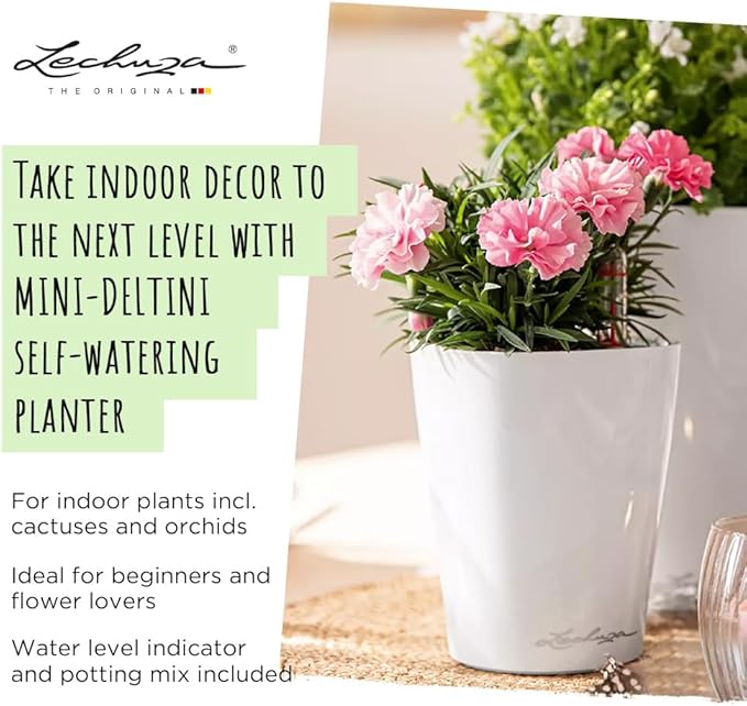 Lechuza MINI-DELTINI Shiny Taupe High Gloss, Self-Watering Small Indoor Planter - Image 5