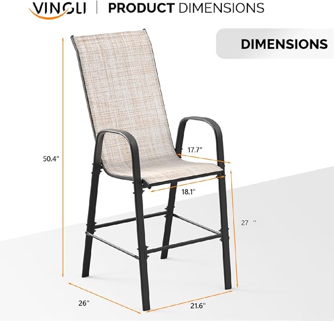 VINGLI Set of 4 Stackable Outdoor Bar Stools – Sling Chairs - Image 3
