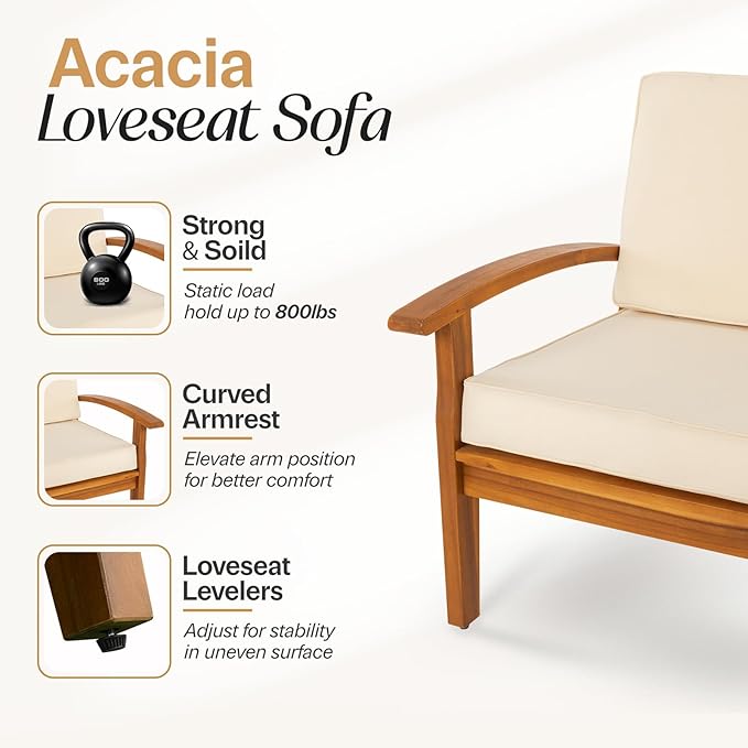 Idzo Laurent 800lbs Capacity Acacia Outdoor Loveseat, FSC Certified 2 Seater - Image 3