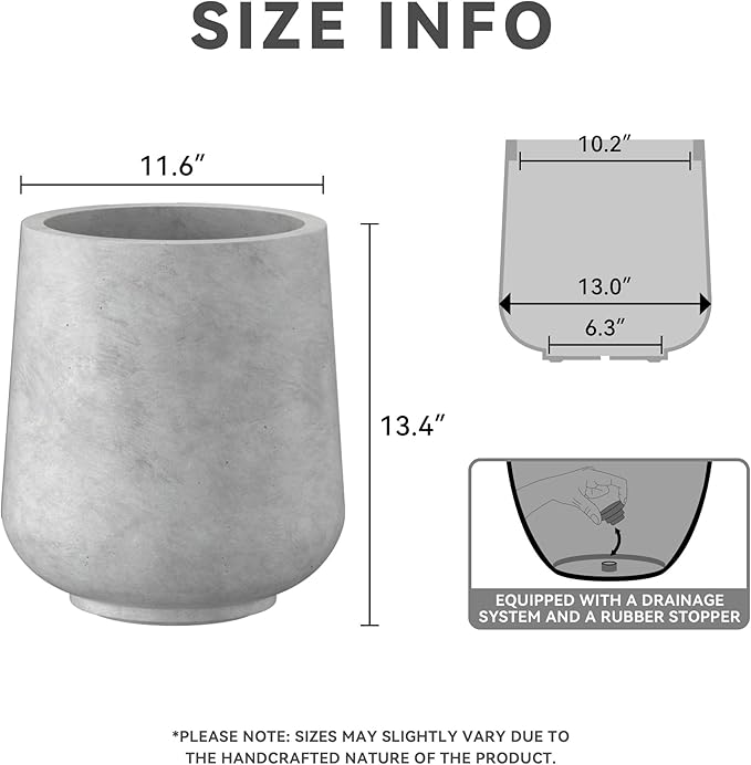 Kante 11.6" Dia Round Concrete Planter, Outdoor Indoor Large Plant Pots - Image 7
