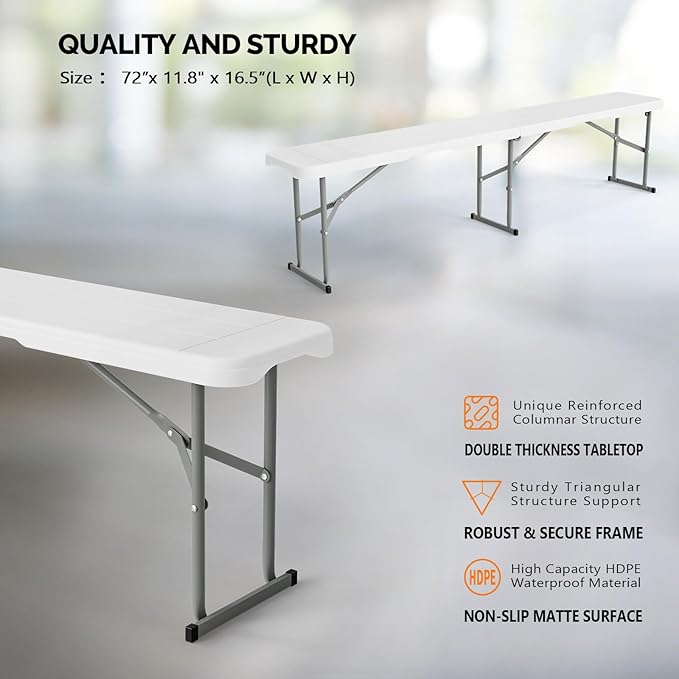 VINGLI 6 feet Plastic Folding Bench, Portable in/Outdoor Picnic Party Camping - Image 6
