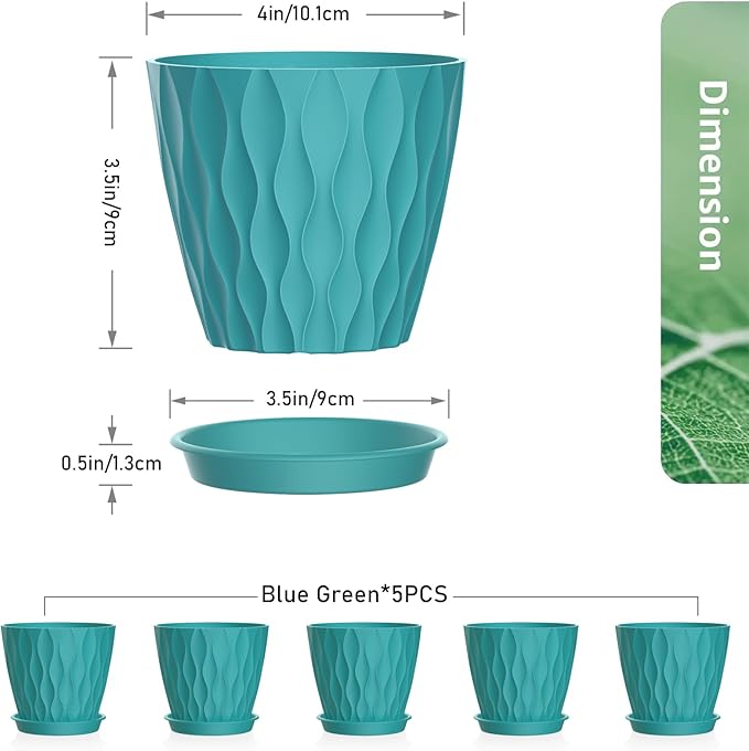 4 inch Small Plastic Nursery Pots, 5 Pack Water Ripples Flower Pots - Image 2