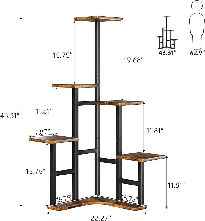 Corner Plant Stand Indoor with Grow Lights, 6 Tiered Corner Plant Shelf Flower - Image 3