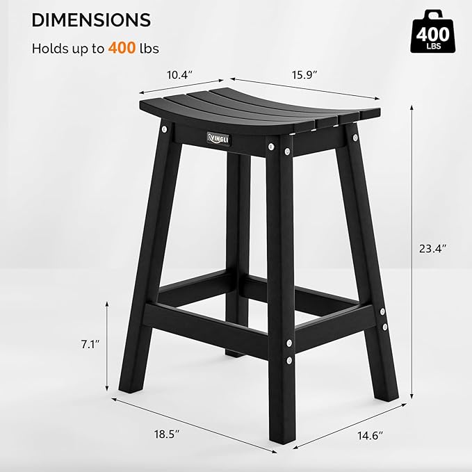 VINGLI 24 Inch Outdoor Bar Stools Set of 2, HDPE Weather Resistance Counter - Image 3