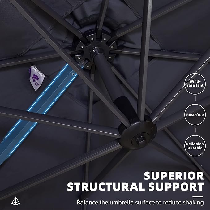 PURPLE LEAF 9' X 11.5' Patio Umbrella Outdoor Cantilever Rectangle Umbrella - Image 6
