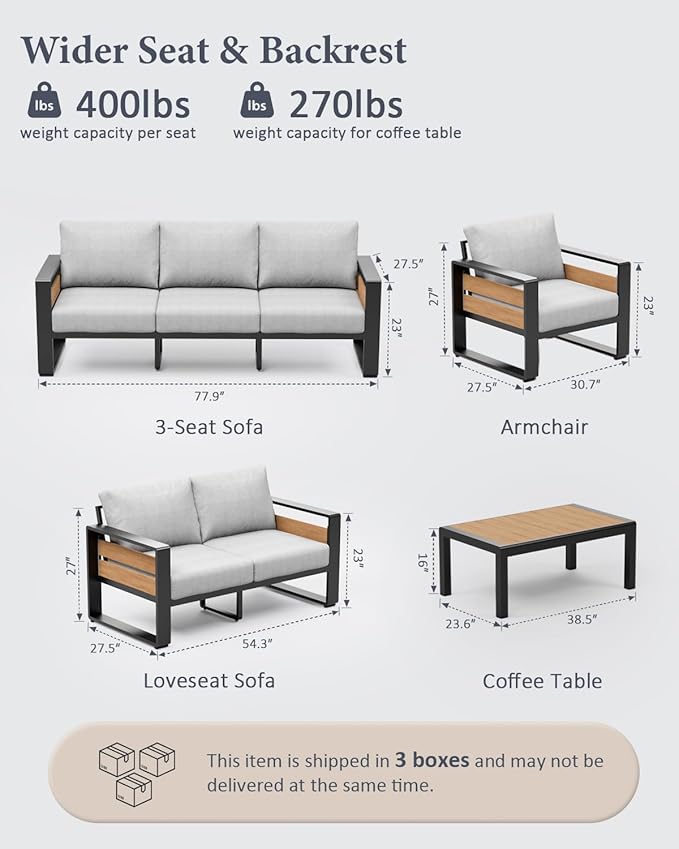 ZANDOR Aluminum Outdoor Patio Furniture Set, 4-Piece Metal Modern Outside - Image 2