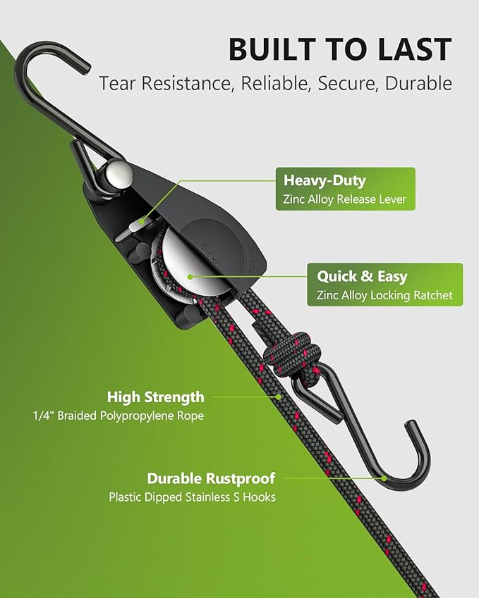Kayak Straps Tie Downs 8 Pack Set, Roof Rack Straps Adjustable Ratchet Tie Down - Image 2