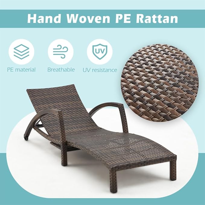Chaise Lounge Chairs Outdoor Set of 2, Comfy Outside Wicker Patio Pool Lounge - Image 5