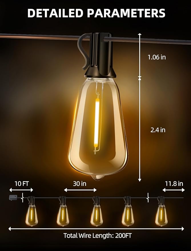 Outdoor Patio String Lights 200ft: ST38 LED Shatterproof Bulbs 3 Modes Button - Image 7