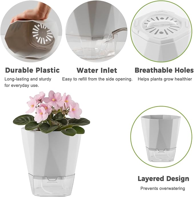 5 Pack Self Watering Pots for Indoor Plants 6.7 Inches Self Watering Planters - Image 3
