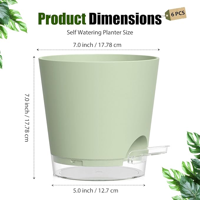 Plant Pots 7 Inch Self Watering Pots, 6 Pack Plastic Planters - Image 5