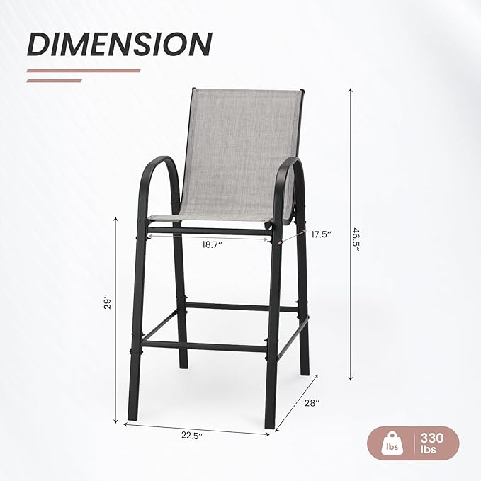 HOMREST Outdoor Bar Height Stools Set of 4, High Back Patio Chairs - Image 3