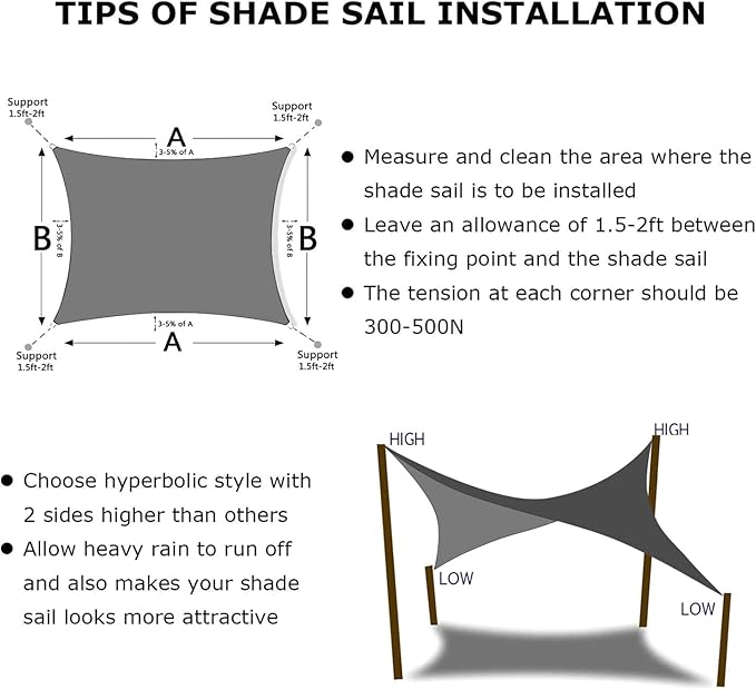 KANAGAWA 9'X15' Dark Gray Custom Size Sun Shade Sail Rectangle UV Block Canopy - Image 6