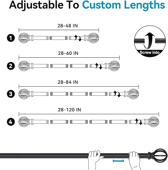 Black Curtain Rods for Windows, 5/8 Inch Heavy Duty 66 to 120” Small Curtain - Image 5