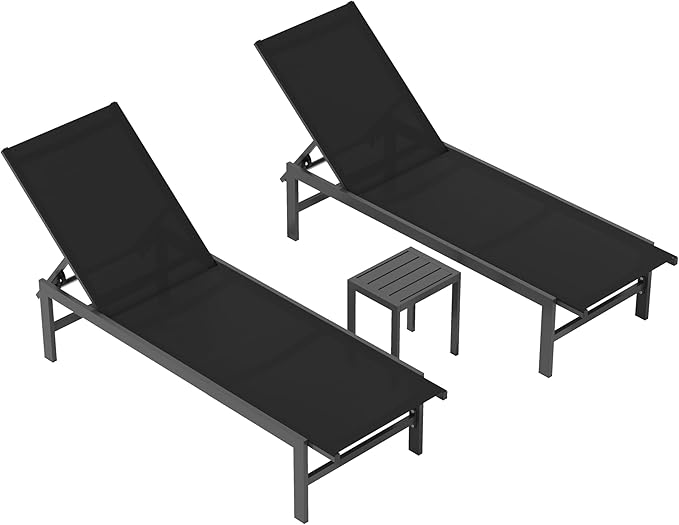 Outdoor Lounge Chairs Set of 3, Aluminum Chaise Lounge Chairs - Image 7