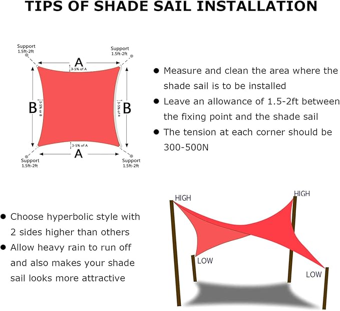 KANAGAWA Sun Shade Sail 12'x12' Scarlet Square UV Block Canopy Awning Shelter - Image 6