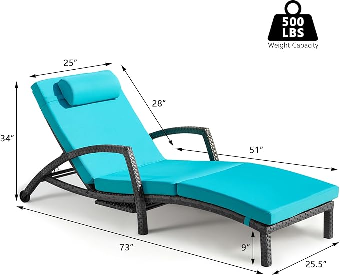 Chaise Lounge Chairs Outdoor Comfy Outside Wicker Patio Pool Lounge Chair w/ 5 - Image 7