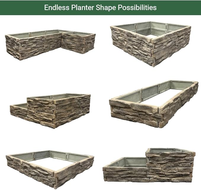 Raised Garden Bed Outdoor Tan/Brown Ledgestones Composite Polyurethane Natural - Image 2