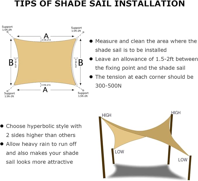 KANAGAWA 10'X13' Sand Custom Size Sun Shade Sail Rectangle UV Block Canopy Cover - Image 6