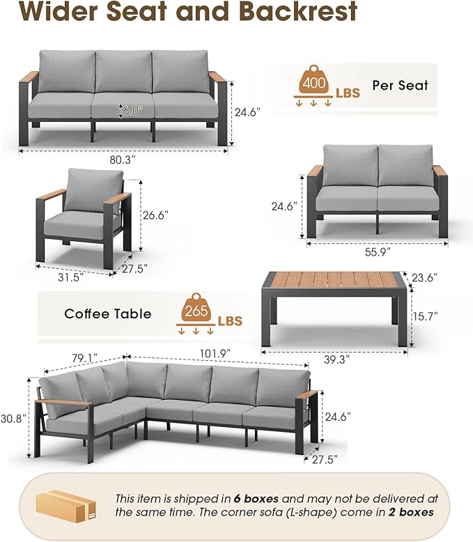 Aluminum Outdoor Patio Furniture Set 8 Seats, Outdoor Sectional Corner Sofa - Image 3