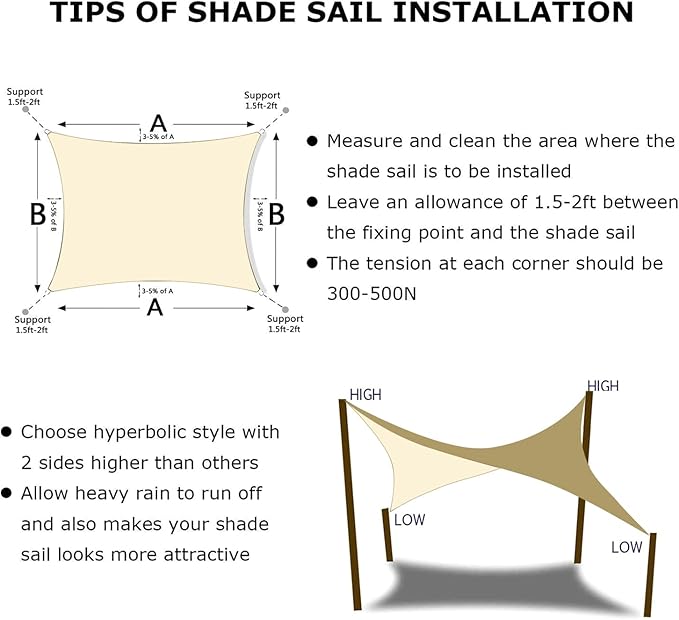 KANAGAWA 14'X20' Cream Custom Size Sun Shade Sail Rectangle UV Block Canopy - Image 6