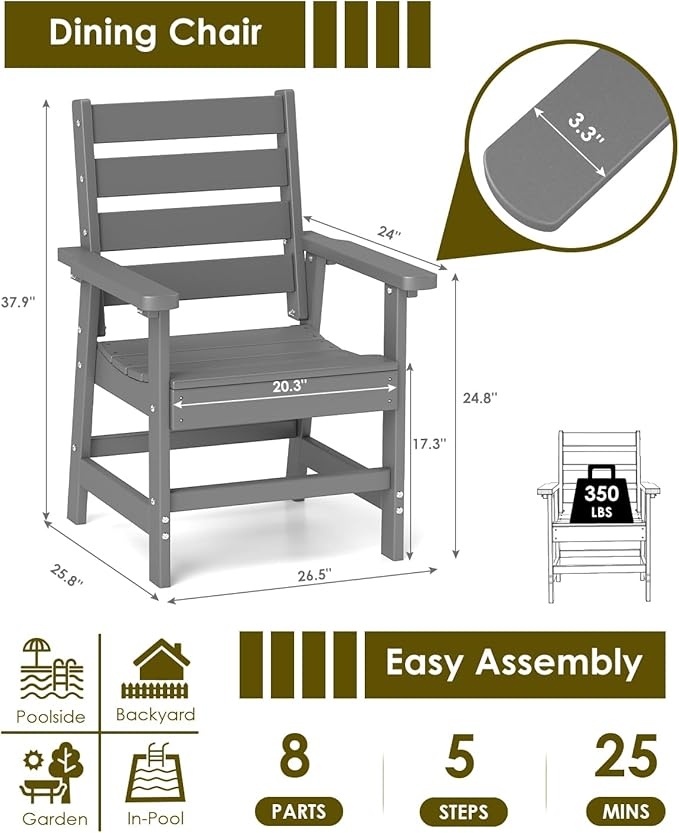 GREENVINES Outdoor Dining Chair | HDPE | Patio Chairs | All-Weather | Grey - Image 2