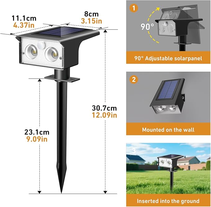 btfarm Solar Spot Lights Outdoor Waterproof, 2 Pack/3 Modes Motion Sensor Lights - Image 6
