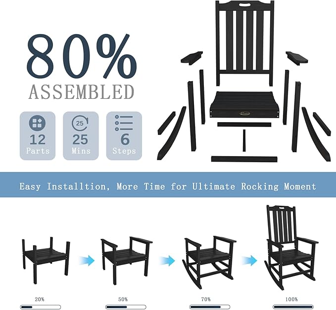 Oversized Rocking Chair Set of 4, Outdoor Rocking Chair - Image 9