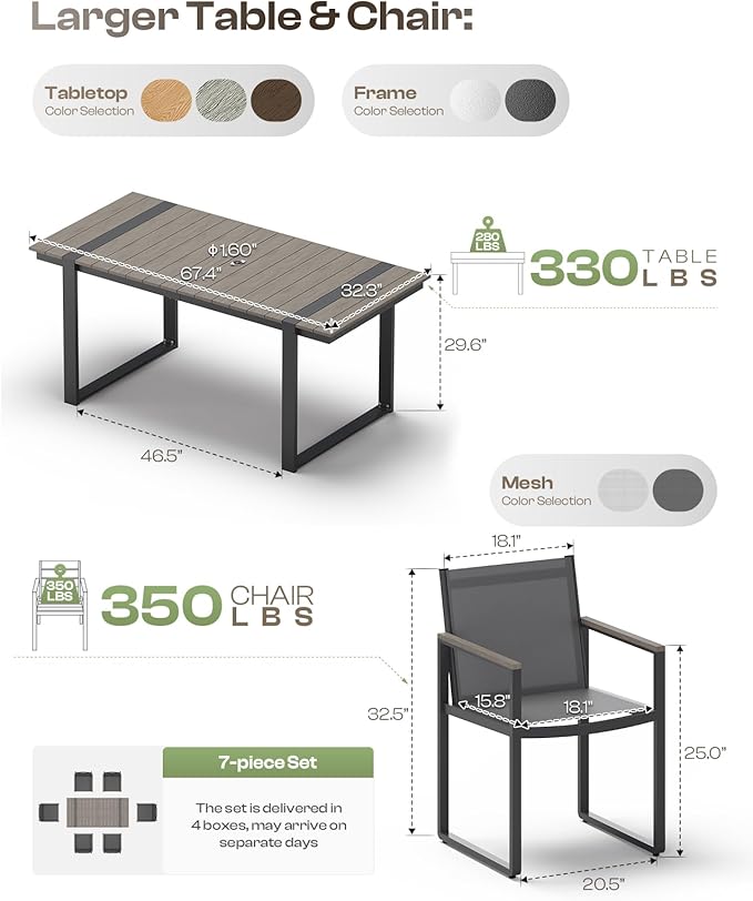 Outdoor Dining Table for 6, HDPS+ Aluminum Patio Dning Table - Image 6
