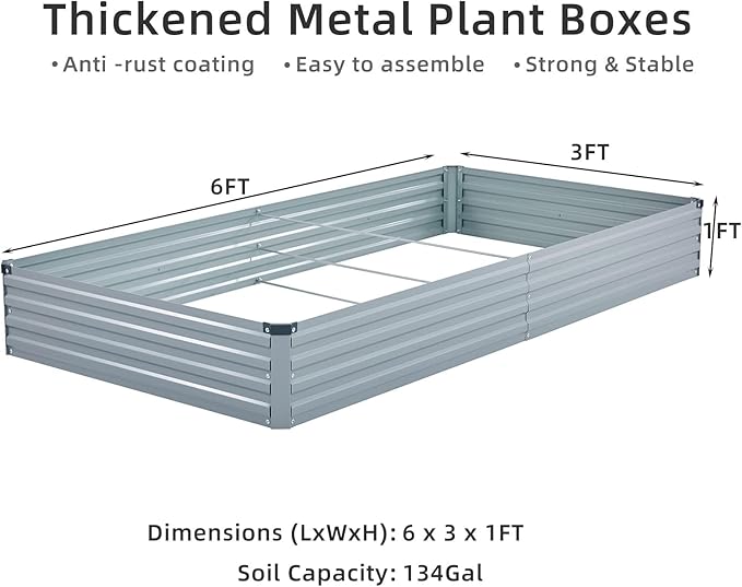 3 Pack 6x3x1FT Galvanized Raised Garden Bed Kit, Outdoor Metal Planter Box - Image 3